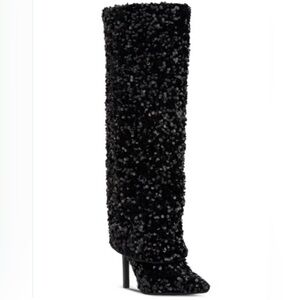 INC International Concepts Black Sequin Heeled Boots SKYLAR SIZE  10 NEW